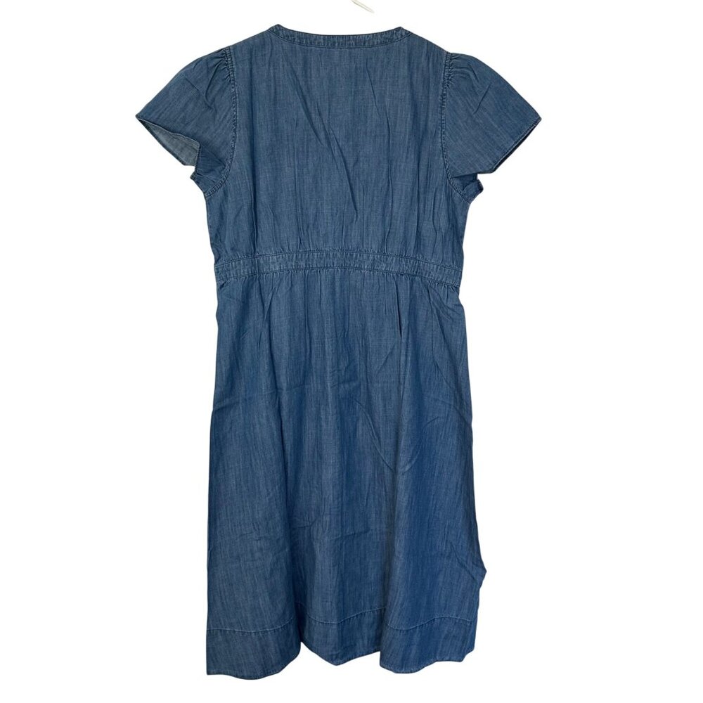 Madewell Denim Chambray Pleat-Waist Midi Dress Button Up Size 18 Blue Cottage - Picture 2 of 10